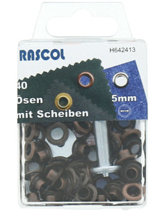 Caixa com 40 ilhós de 5 mm com ferramenta de aplicação Rascol - Cobre