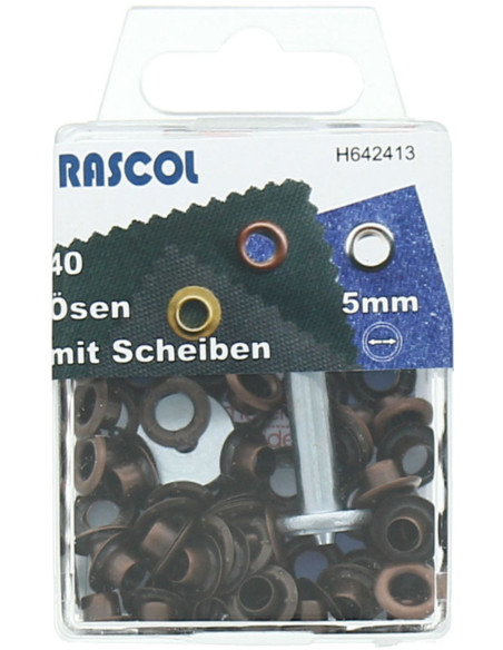 Caixa com 40 ilhós de 5 mm com ferramenta de aplicação Rascol - Cobre