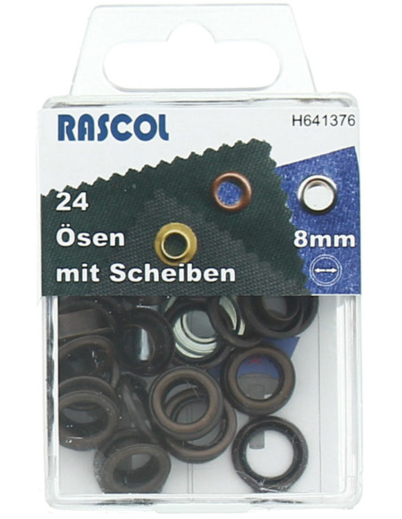 Caixa com 24 ilhós de 8 mm com ferramenta de aplicação Rascol - Cobre
