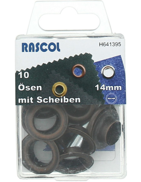 Caixa com 10 ilhós de 14 mm com ferramenta de aplicação Rascol - Cobre