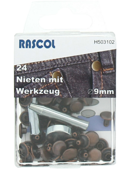 Caixa de 24 rebites de 9 mm com ferramenta - Cobre