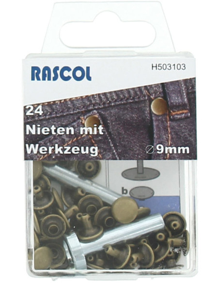 Caixa de 24 rebites de 9 mm com ferramenta - Bronze