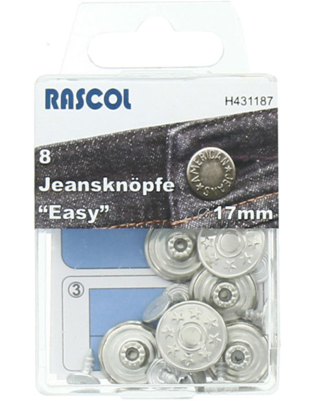 Caixa de 8 botões jeans 17mm Rascol - Prata brilhante estrelas