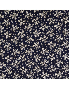 Tecido de algodão vintage - Fundo azul-marinho com pequenas flores cru