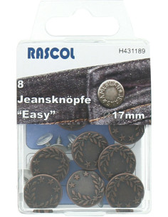 Caixa de 8 botões jeans 17mm Rascol - Canhão de fuzil Louros