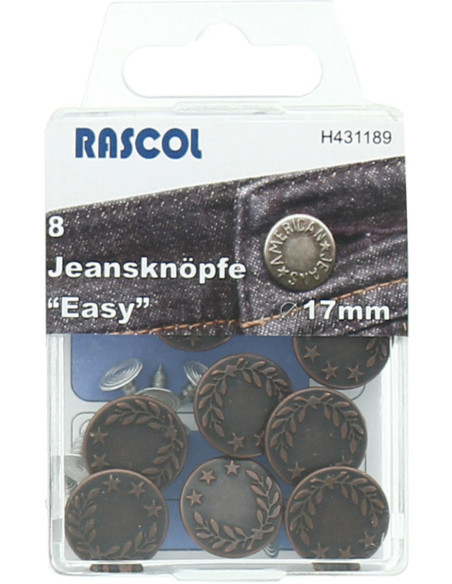 Caixa de 8 botões jeans 17mm Rascol - Canhão de fuzil Louros