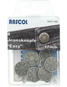 Caixa de 8 botões jeans 17mm Rascol - Prata fosca estrelas