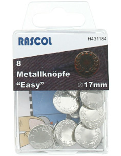 Caixa de 8 botões jeans 17mm Rascol - Prata brilhante louros