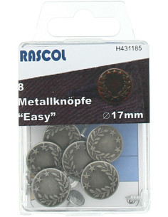 Caixa de 8 botões jeans 17mm Rascol - Prata fosca louros
