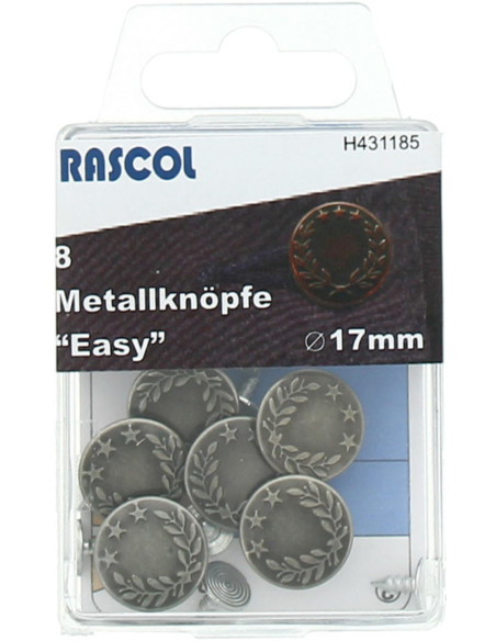 Caixa de 8 botões jeans 17mm Rascol - Prata fosca louros