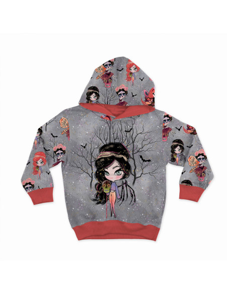 Tecido moletom - Fadas de Halloween fundo cinza