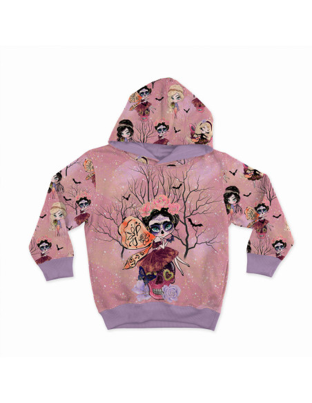 Tecido moletom - Fadas de Halloween fundo rosa
