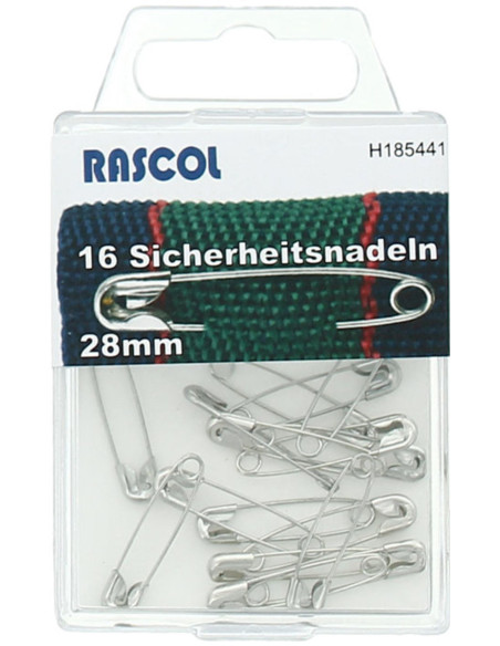Caixa de 16 alfinetes de segurança Rascol - Prata 28 mm