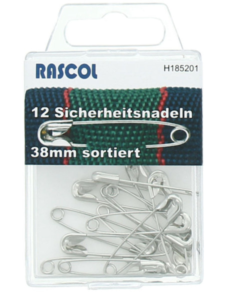 Caixa de 12 alfinetes de segurança Rascol - Prata 38 mm