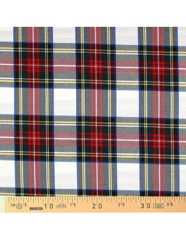 Tecido tartan escocês - Vermelho, verde, amarelo e bege