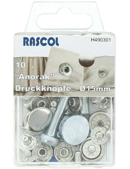 Caixa de 10 molas de pressão anorak Rascol - 15 mm prata