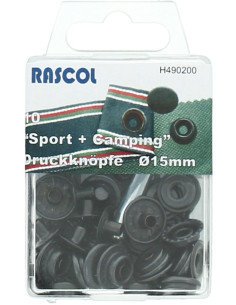 Caixa de 10 botões de pressão esporte camping Rascol - 15 mm preto
