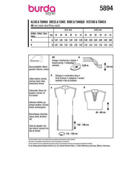 Molde de vestido e túnica - Burda 5894