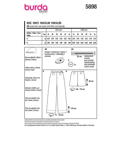 Molde de calça - Burda 5898