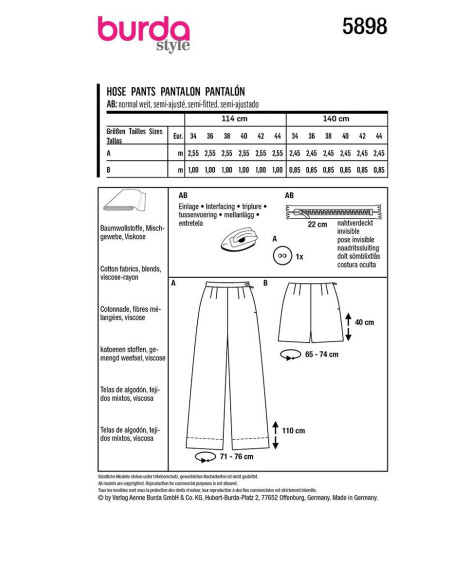 Molde de calça - Burda 5898