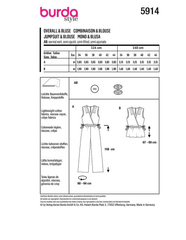 Molde de macacão e blusa - Burda 5914