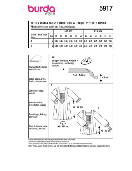 Molde de vestido e túnica - Burda 5917