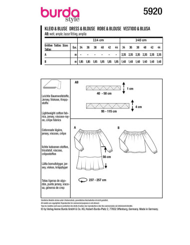 Molde de vestido e blusa - Burda 5920
