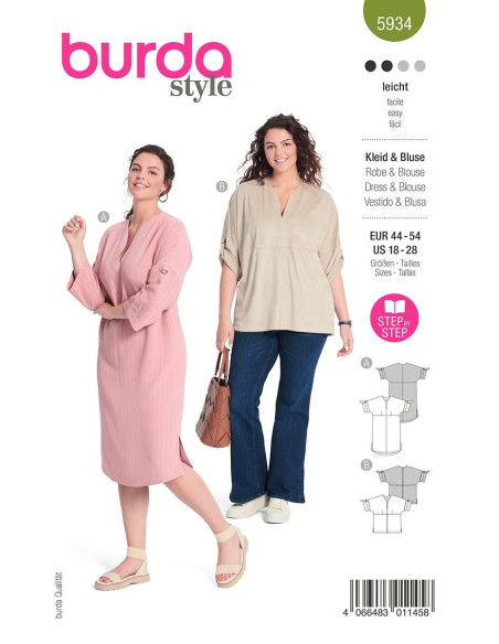 Molde de vestido e blusa - Burda 5934