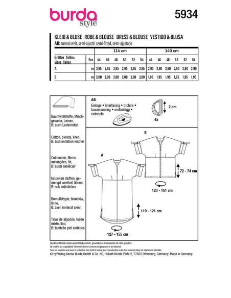 Molde de vestido e blusa - Burda 5934