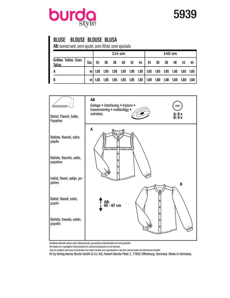 Molde de blusa - Burda 5939