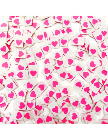 Conjunto de 8 etiquetas tecidas - Coração rosa