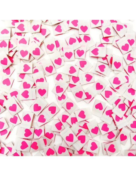 Conjunto de 8 etiquetas tecidas - Coração rosa