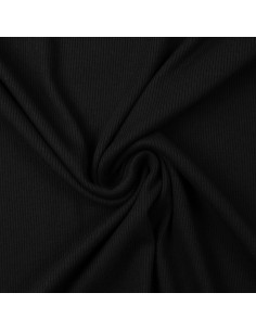 Tecido jersey de algodão malha fina canelada - Preto
