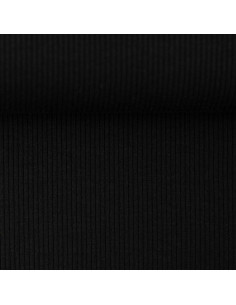 Tecido jersey de algodão malha fina canelada - Preto 2