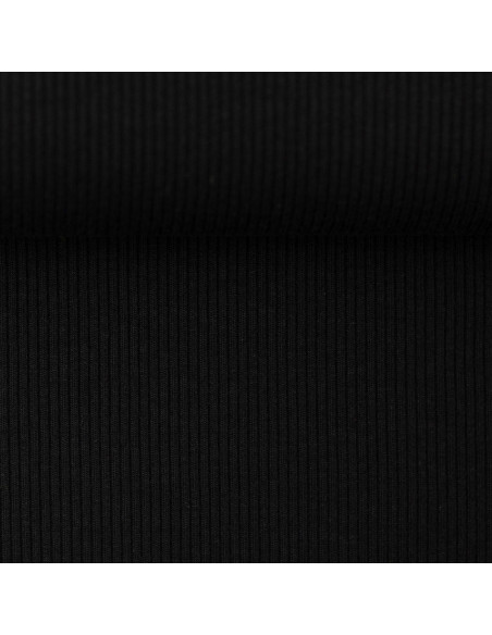 Tecido jersey de algodão malha fina canelada - Preto
