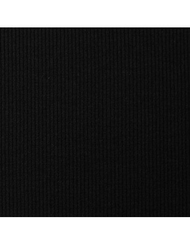 Tecido jersey de algodão malha fina canelada - Preto