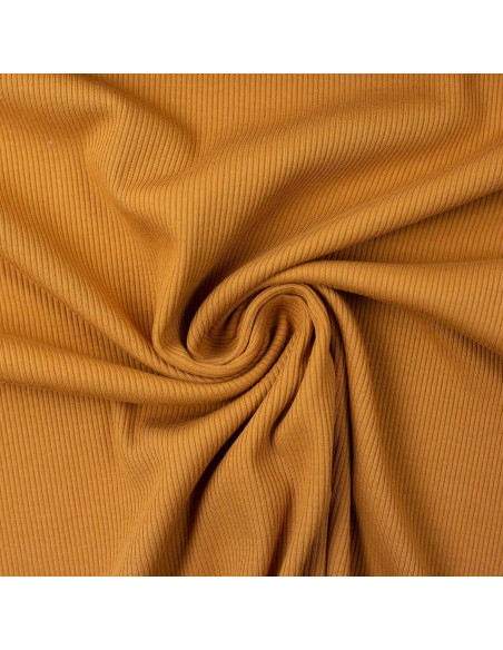Tecido jersey de algodão malha fina canelada - Amarelo ocre