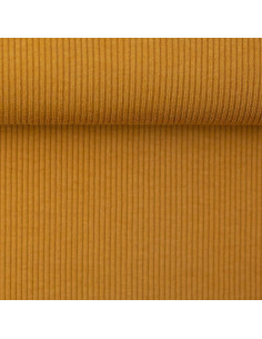 Tecido jersey de algodão malha fina canelada - Amarelo ocre 2