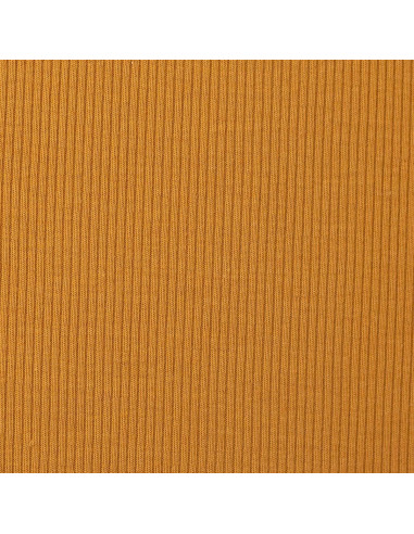 Tecido jersey de algodão malha fina canelada - Amarelo ocre
