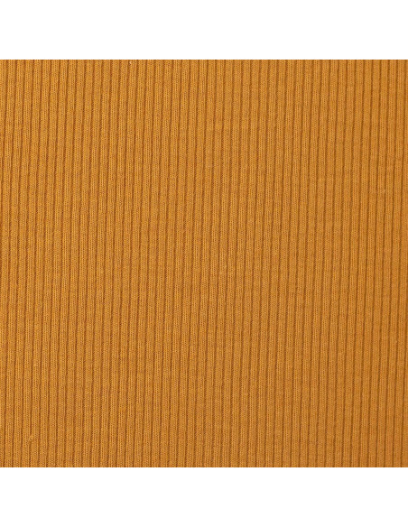 Tecido jersey de algodão malha fina canelada - Amarelo ocre