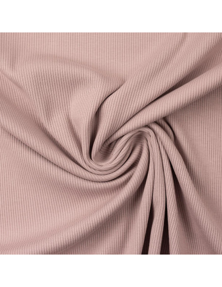 Tecido jersey de algodão malha fina canelada - Rosa velho