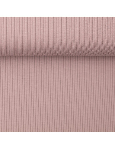 Tecido jersey de algodão malha fina canelada - Rosa velho