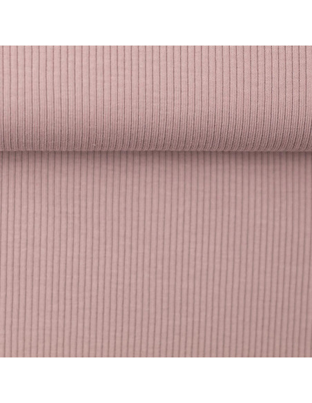 Tecido jersey de algodão malha fina canelada - Rosa velho