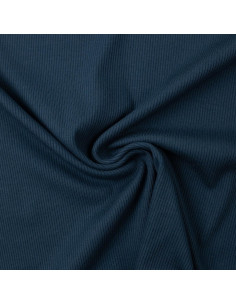 Tecido jersey de algodão malha fina canelada - Azul petróleo