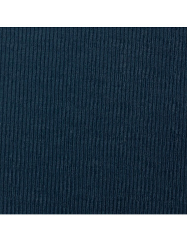 Tecido jersey de algodão malha fina canelada - Azul petróleo