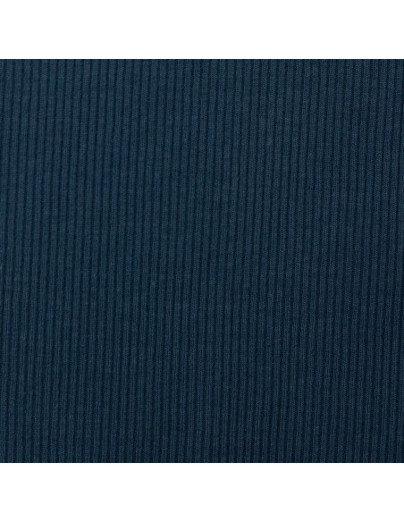 Tecido jersey de algodão malha fina canelada - Azul petróleo