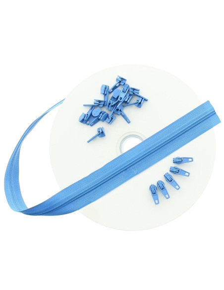 Rolo de 10 metros de fecho de nylon - Azul celeste