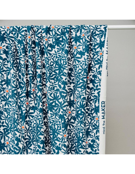 Tecido crepe de viscose Flowery - Azul oceano