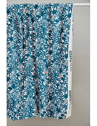 Tecido crepe de viscose Flowery - Azul oceano