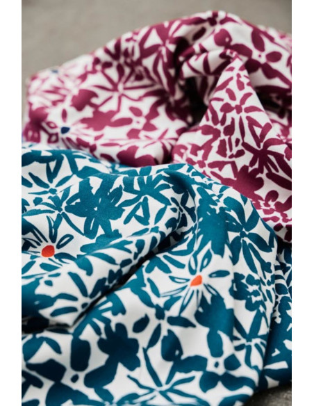 Tecido crepe de viscose Flowery - Azul oceano